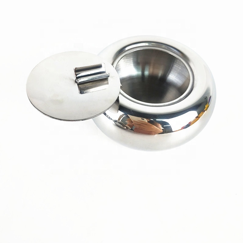 large size 12cm safety Round Shape Stainless Steel ashtray/pocket ashtray with cover