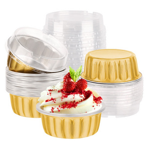 Desserts Flans Custard Cake Pudding Jello Cups Catering Party Favor Baking Cups Aluminum Foil Reusable Cupcake Cups with Lids