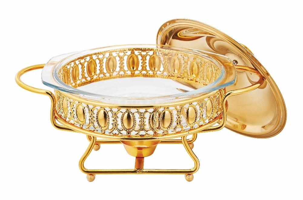 Hotel Gold color Food warmer Glass food warmer Buffet Chafing dish