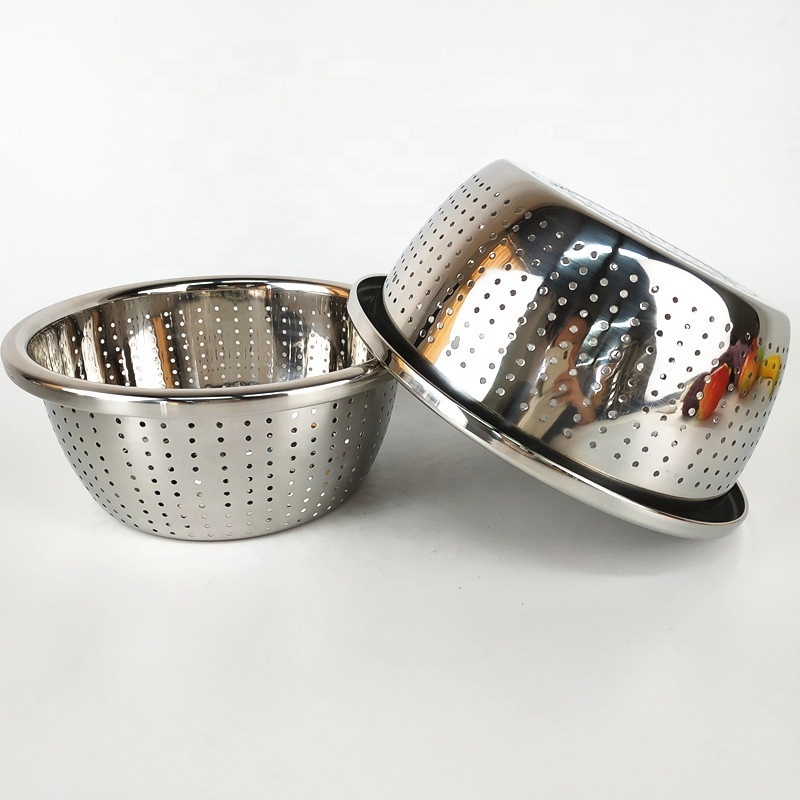 Factory multi-purpose stainless steel rice sieve and vegetable strainer and flour mixing bowl set