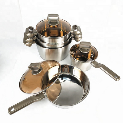 10pcs New Arrival 5-Ply Bottom Cooking Pot and Pan Professional Stainless Steel Induction Cookware Set