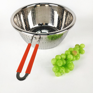 High Quality Stainless Steel Basket Fruit Vegetable Colander for Kitchen with Handle