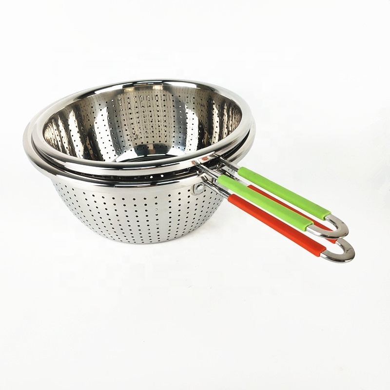 High Quality Stainless Steel Basket Fruit Vegetable Colander for Kitchen with Handle