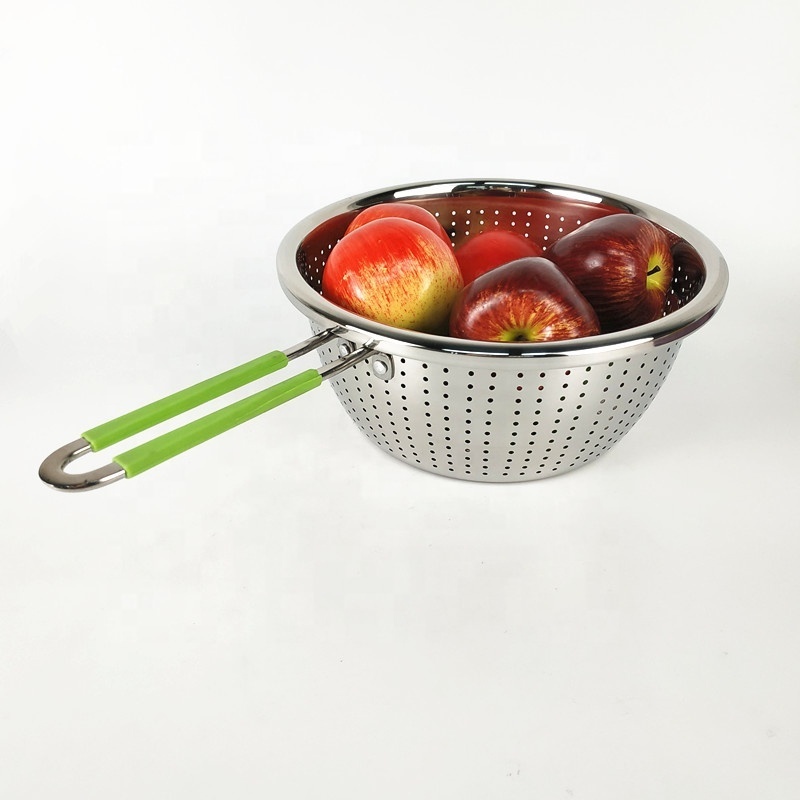 High Quality Stainless Steel Basket Fruit Vegetable Colander for Kitchen with Handle