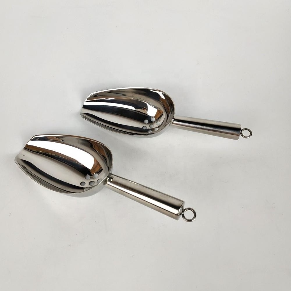 Hot selling bar accessories stainless steel ice scoop food bean shovel metal ice scoop