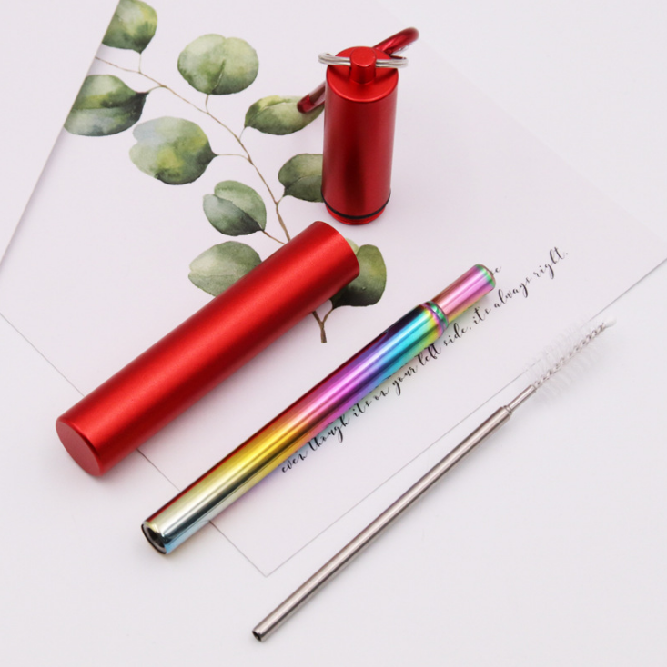 New design portable flexible metal straw telescopic straw retractable stainless steel collapsible straw with case