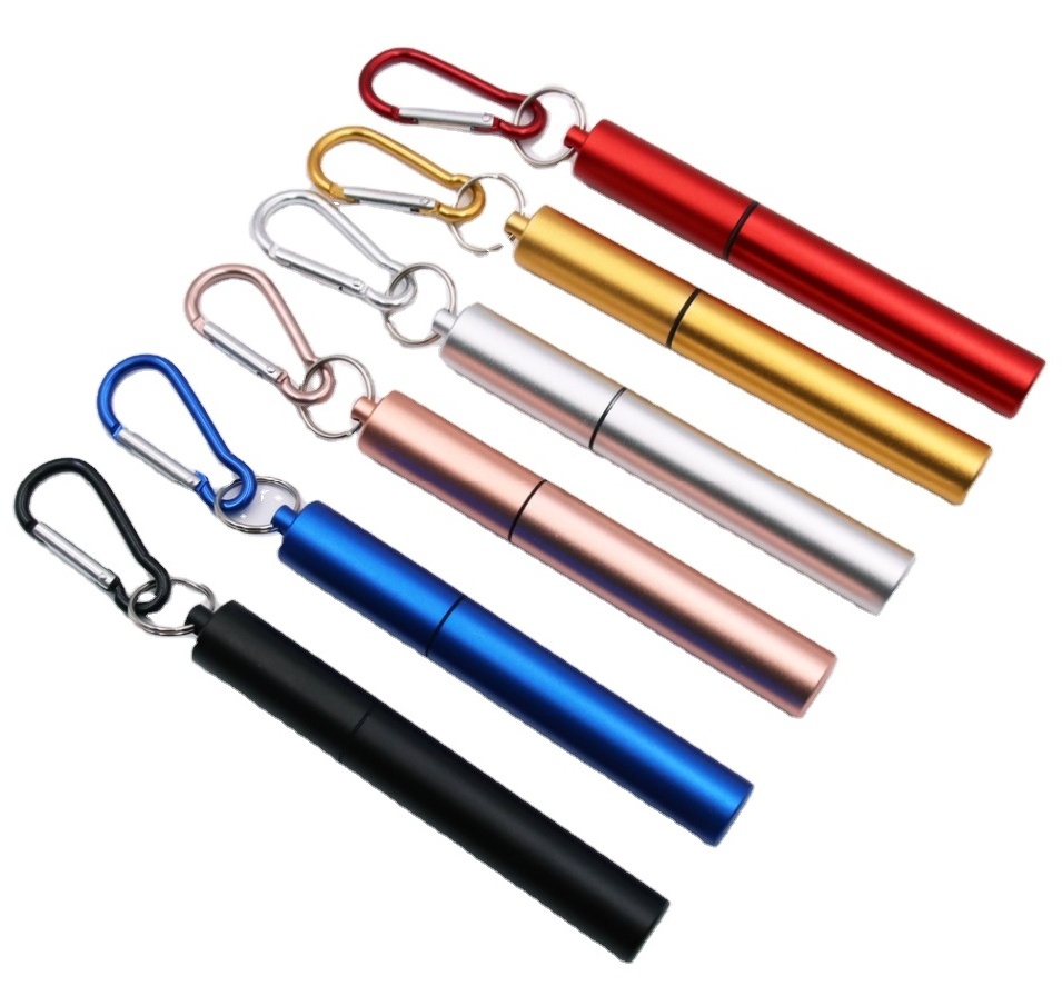 New design portable flexible metal straw telescopic straw retractable stainless steel collapsible straw with case