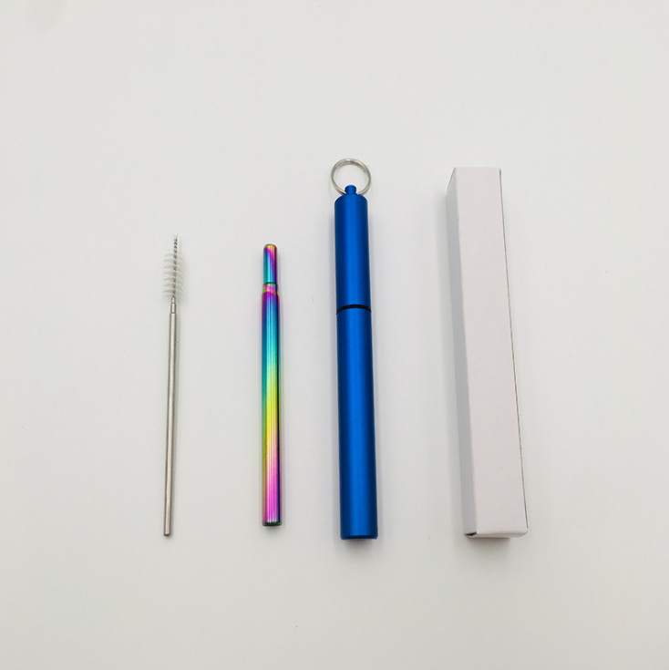 New design portable flexible metal straw telescopic straw retractable stainless steel collapsible straw with case