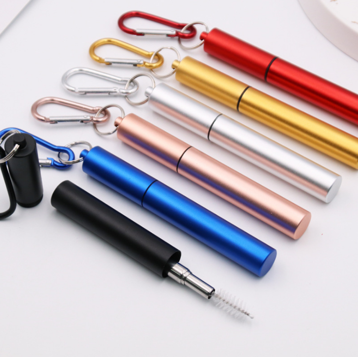 New design portable flexible metal straw telescopic straw retractable stainless steel collapsible straw with case