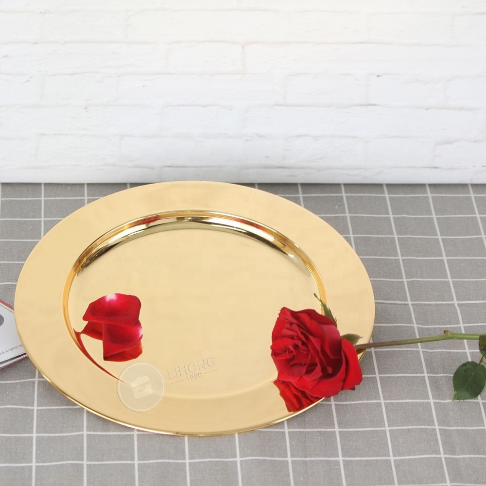 Bulk metal 30cm 33cm stainless steel plate chargers wedding golden decorative fruit plate