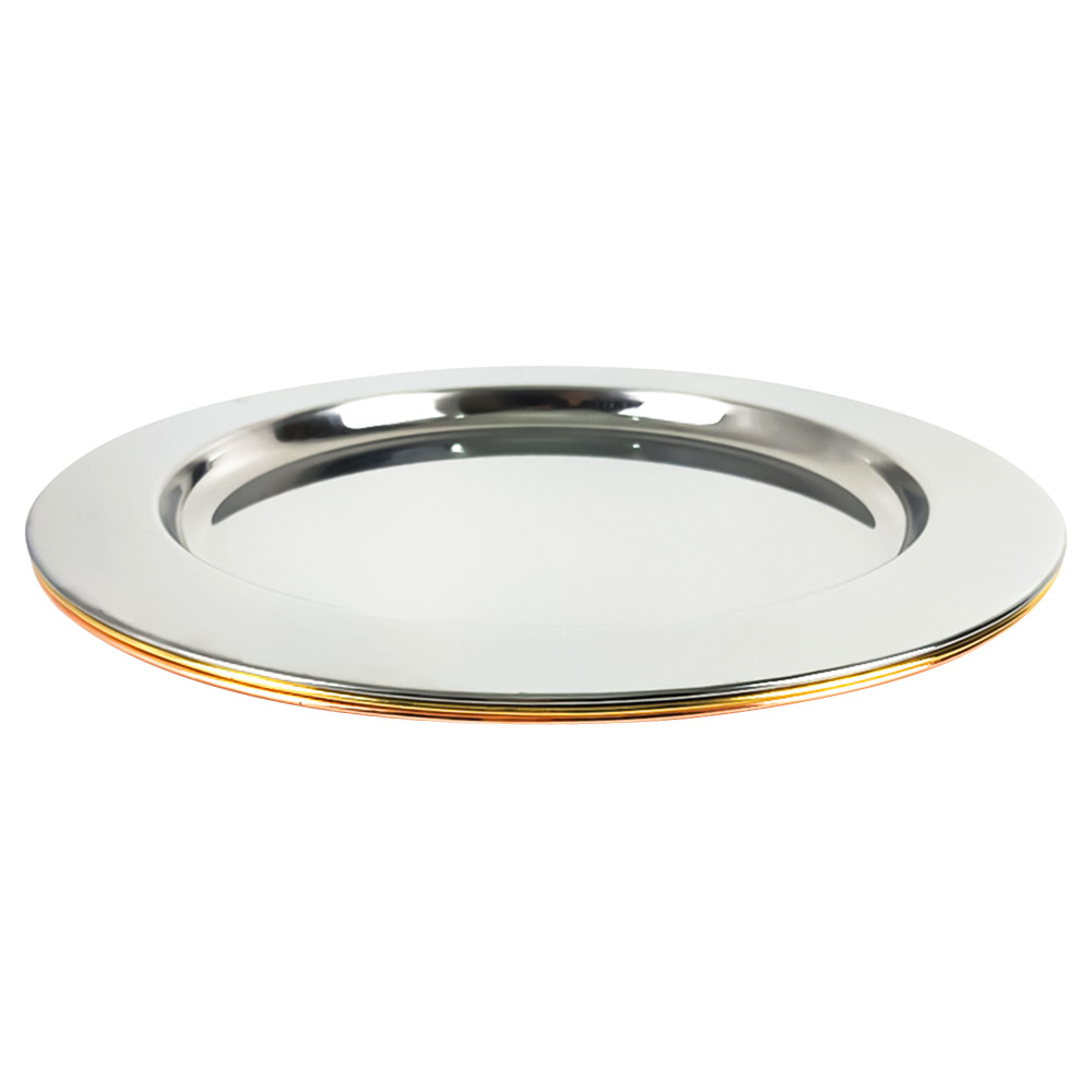 Bulk metal 30cm 33cm stainless steel plate chargers wedding golden decorative fruit plate