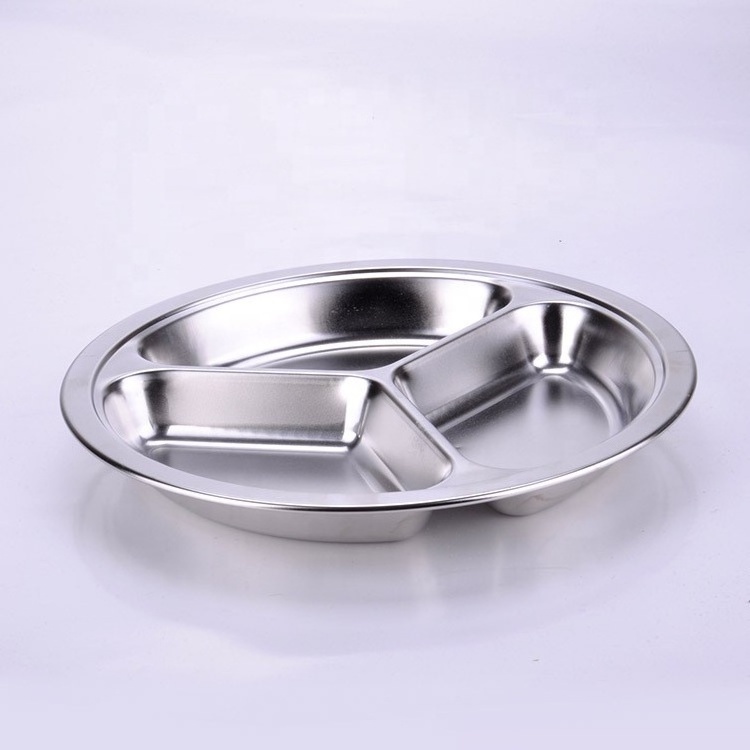 LIHONG Wholesale hot sale stainless steel 3 compartment  round lunch box high quality dinner plate