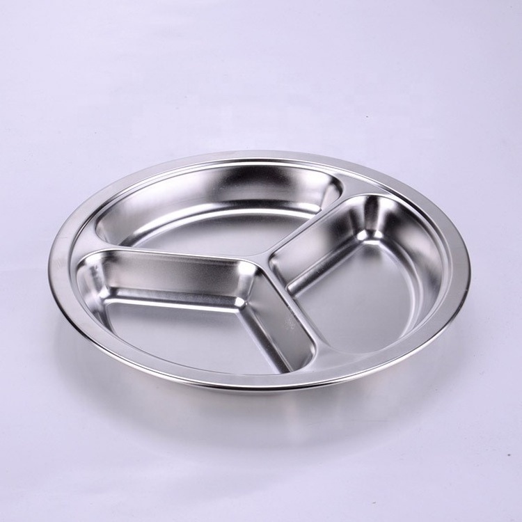 LIHONG Wholesale hot sale stainless steel 3 compartment  round lunch box high quality dinner plate