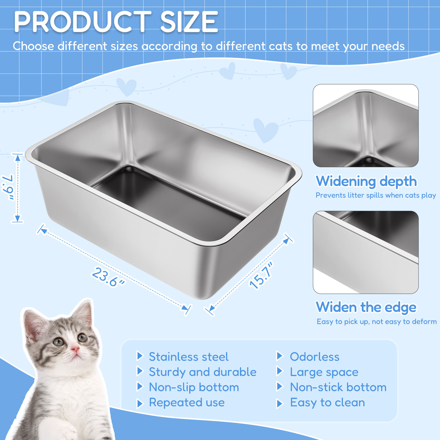 Wholesale Cat Clean Up Products Large Pet Cat Litter Pan Stainless Steel Kitty Cat Toilet Box,Cat Sand Box, Cat Litter Box