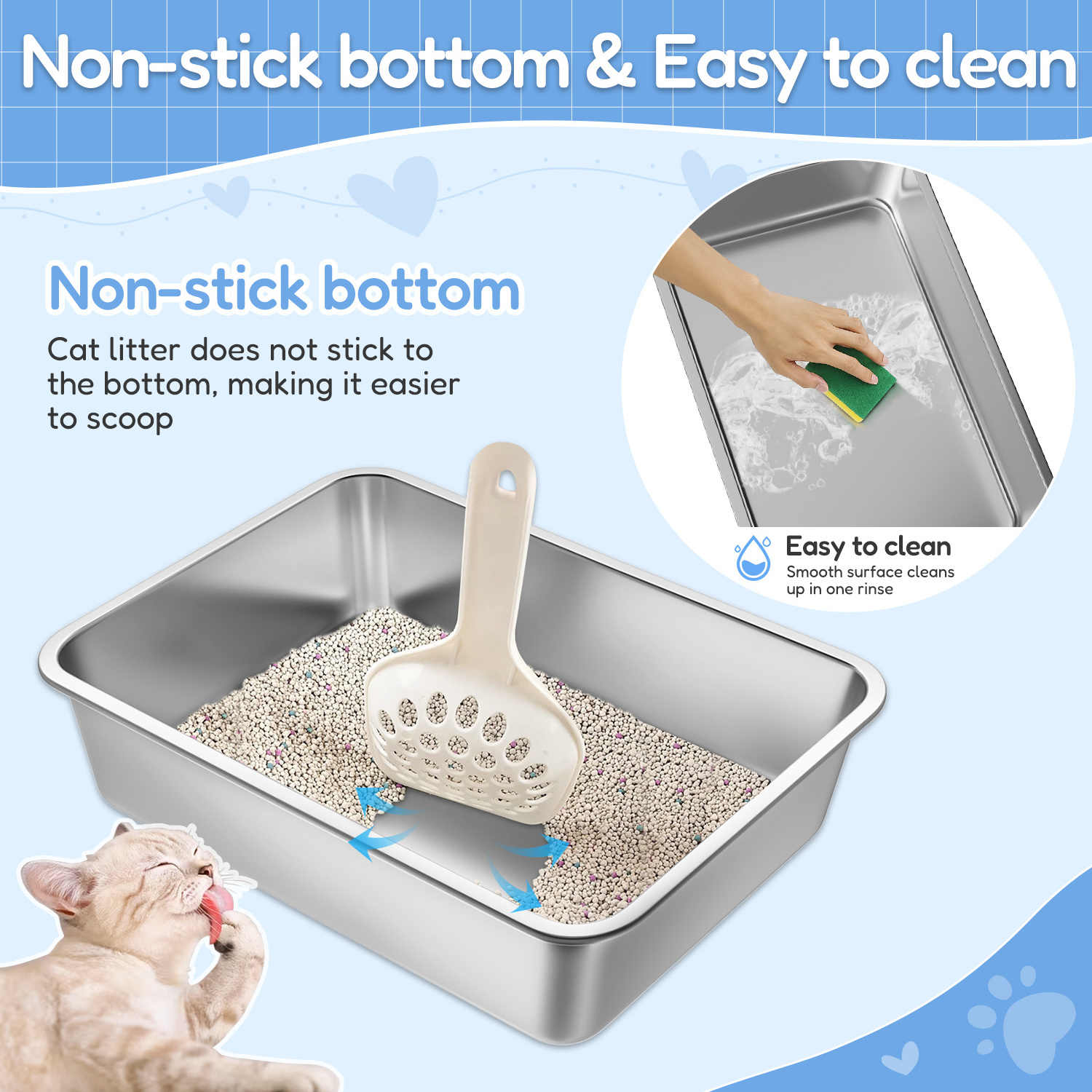 Wholesale Cat Clean Up Products Large Pet Cat Litter Pan Stainless Steel Kitty Cat Toilet Box,Cat Sand Box, Cat Litter Box