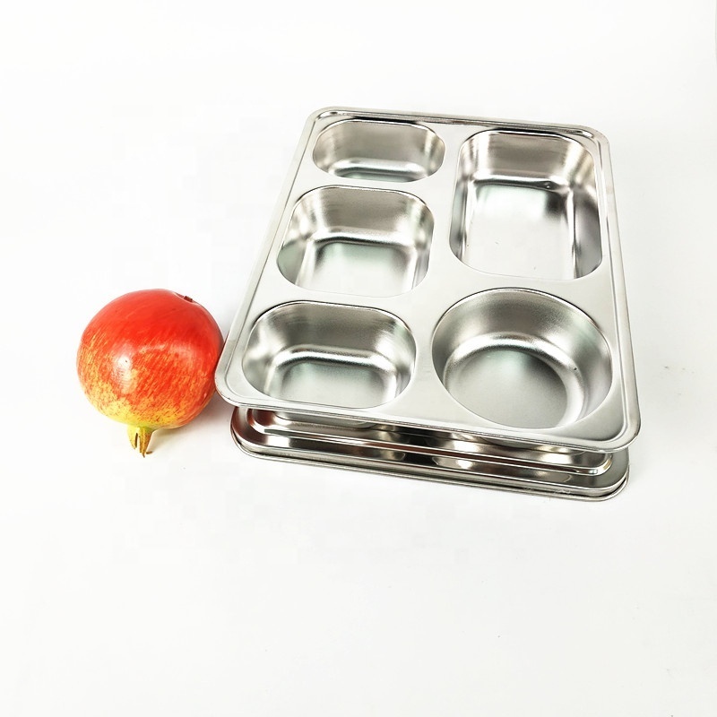 18/8 Stainless steel school rectangular tray/ dinner plates/5 compartment fast food tray