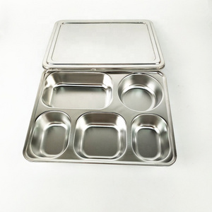 18/8 Stainless steel school rectangular tray/ dinner plates/5 compartment fast food tray