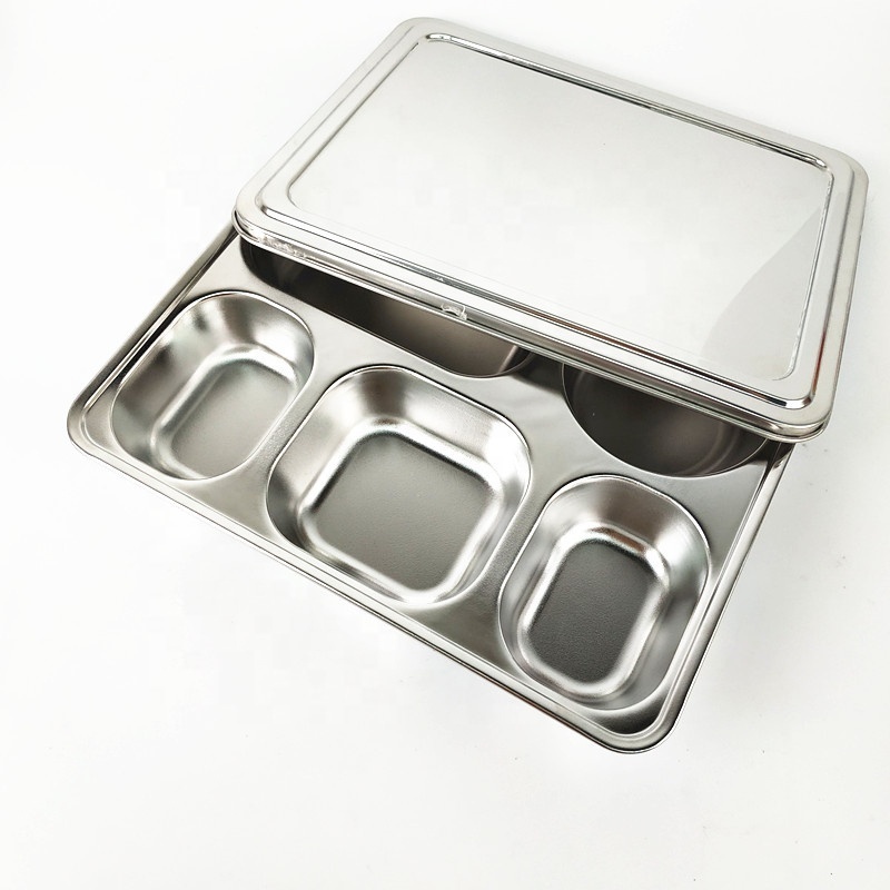 18/8 Stainless steel school rectangular tray/ dinner plates/5 compartment fast food tray