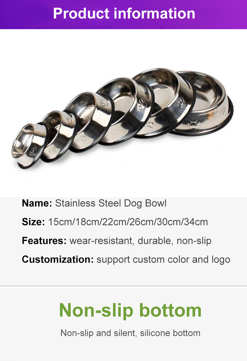 Wholesale nonslip dog bowl/pet bowl /cat bowl with rubber base Stainless Steel Pet food drinking bowl Dish