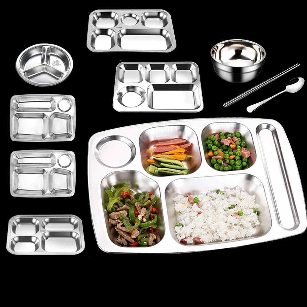 LIHONG School Canteen 5 compartment divided mess lunch dinner stainless steel fast food serving tray