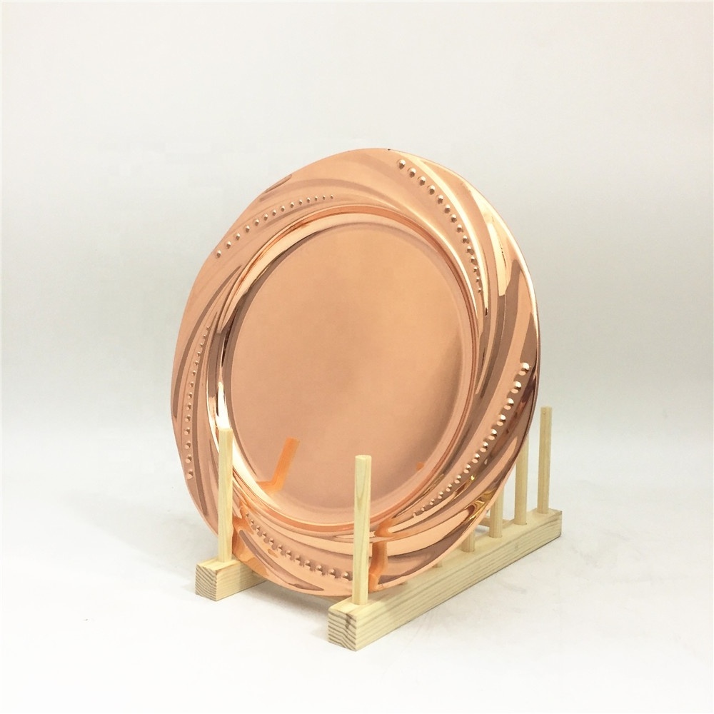 Cheap wholesale wedding rose gold stainless steel charger plates