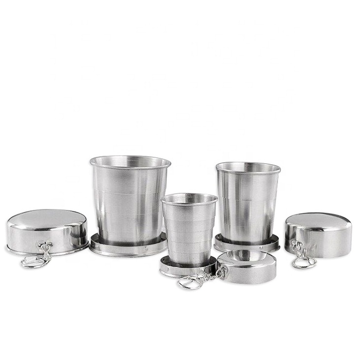 Good quality stainless retractable camping cup mini collapsible cup for travel with small key chain