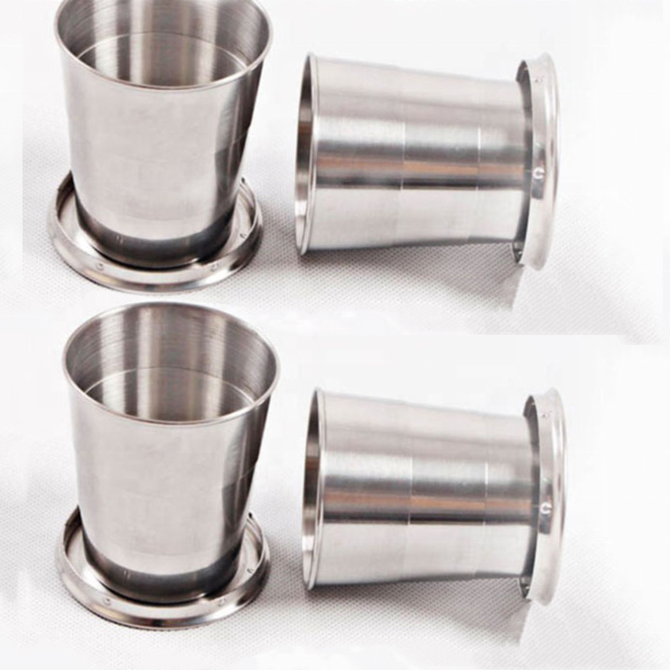 Good quality stainless retractable camping cup mini collapsible cup for travel with small key chain