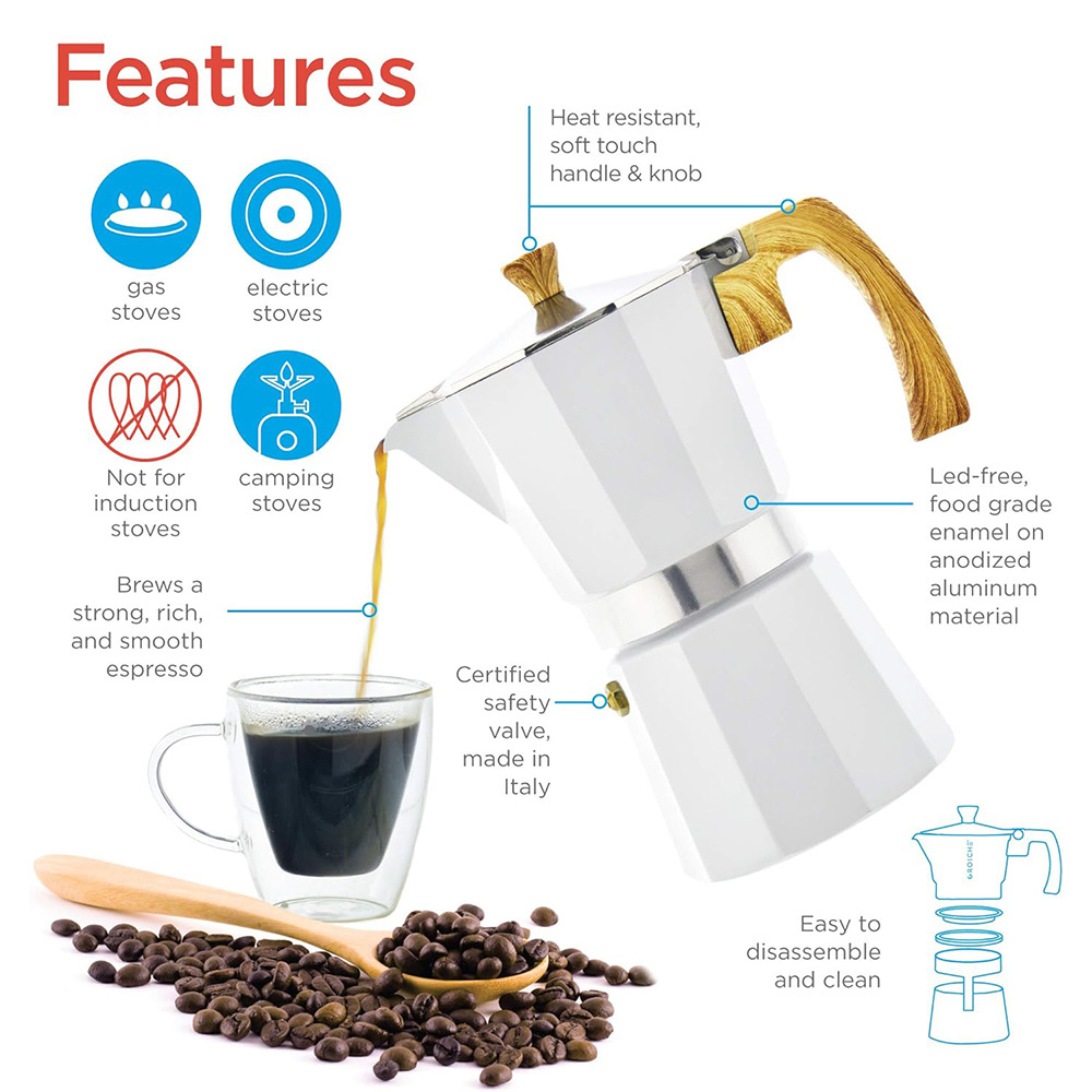 Kitchen Stovetop Espresso Maker Moka Pot Espresso Cups Coffee Maker Cuban Italian Portable Coffee Maker for Camping Travel