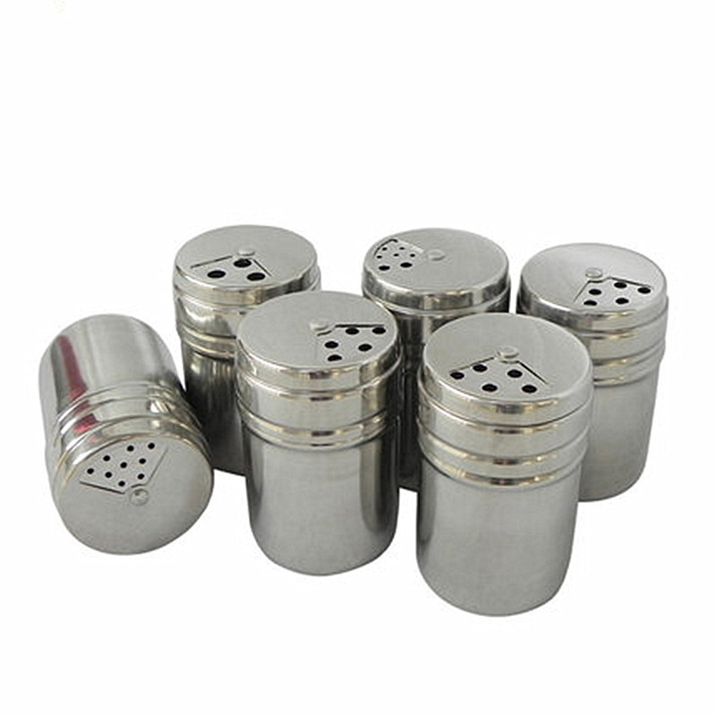 Dispenser Rotatable Lid Shakers Salt Sugar Spice Pepper Stainless Steel Spice Shakers Adjustable Pour Holes Jars Seasoning