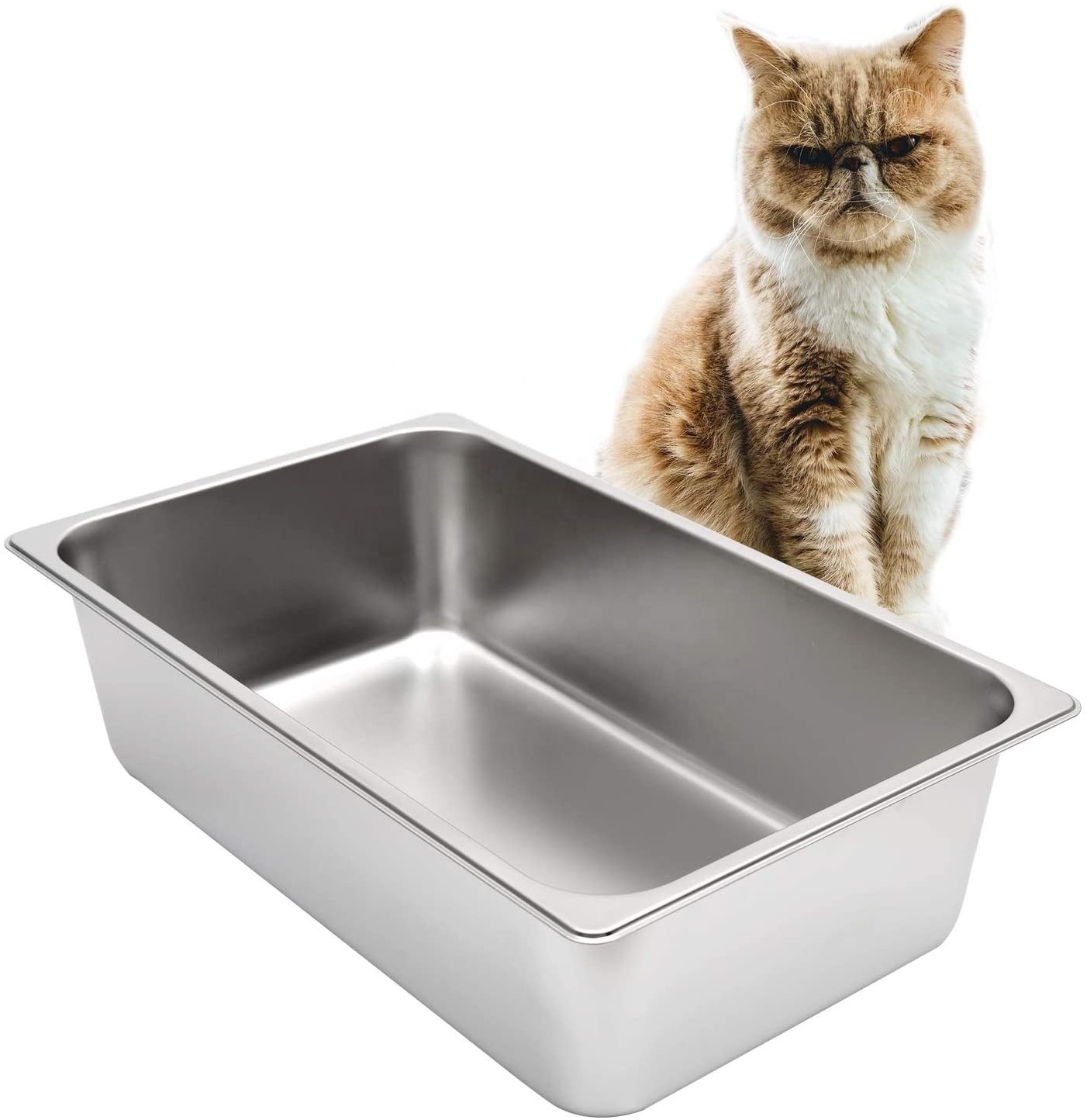 Non-Stick Absorbs Odors cat litter tray stainless steel cat litter box cat toilet litter pan with rubber