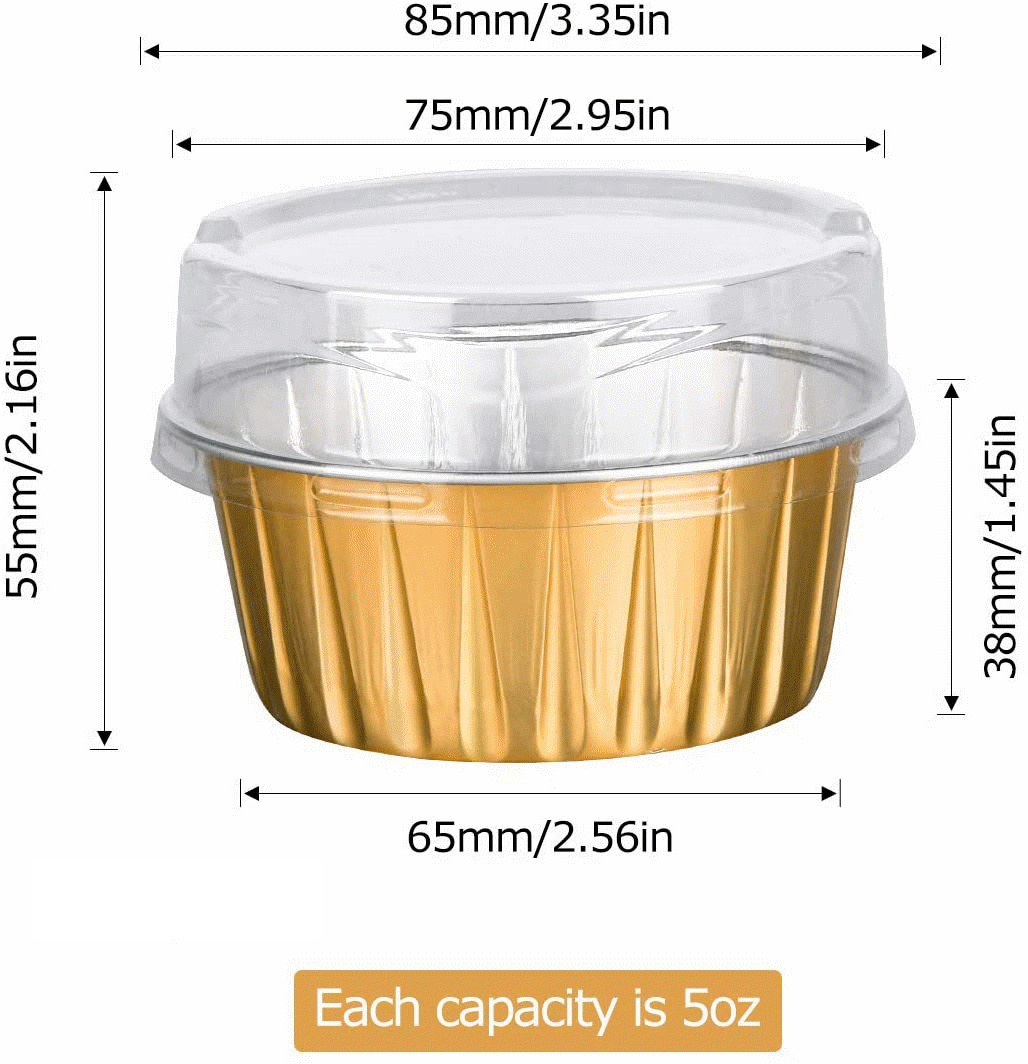 Desserts Flans Custard Cake Pudding Jello Cups Catering Party Favor Baking Cups Aluminum Foil Reusable Cupcake Cups with Lids