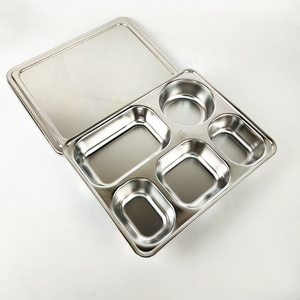 304 Stainless Steel Rectangle Thali Dining Plate Set 5 Compartment lunch box mess tray