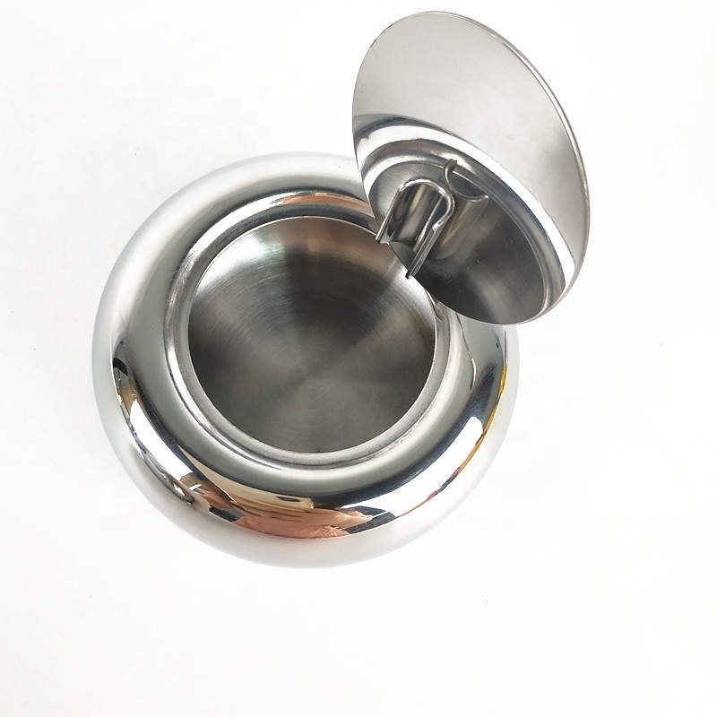 large size 12cm safety Round Shape Stainless Steel ashtray/pocket ashtray with cover