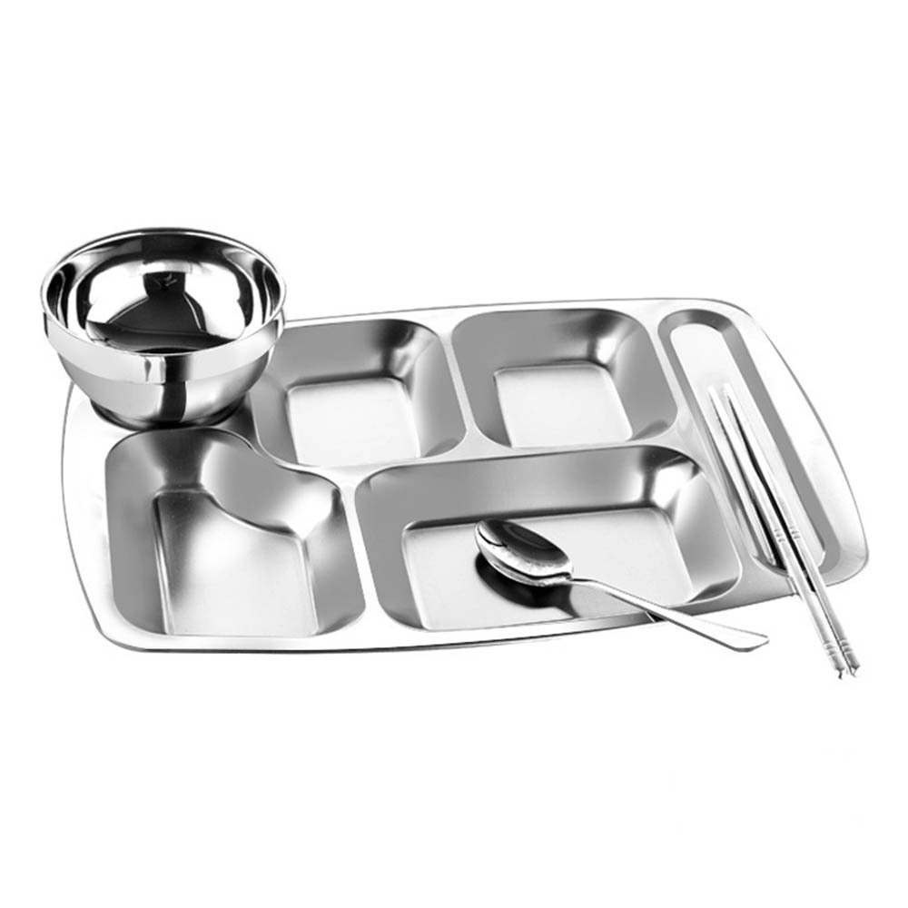 LIHONG School Canteen 5 compartment divided mess lunch dinner stainless steel fast food serving tray