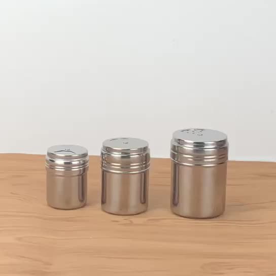 Dispenser Rotatable Lid Shakers Salt Sugar Spice Pepper Stainless Steel Spice Shakers Adjustable Pour Holes Jars Seasoning