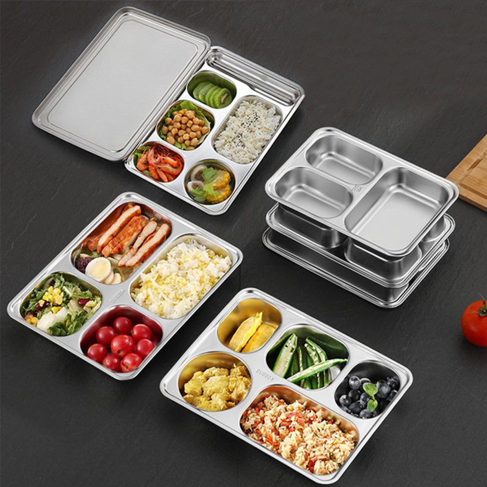 LIHONG School Canteen 5 compartment divided mess lunch dinner stainless steel fast food serving tray