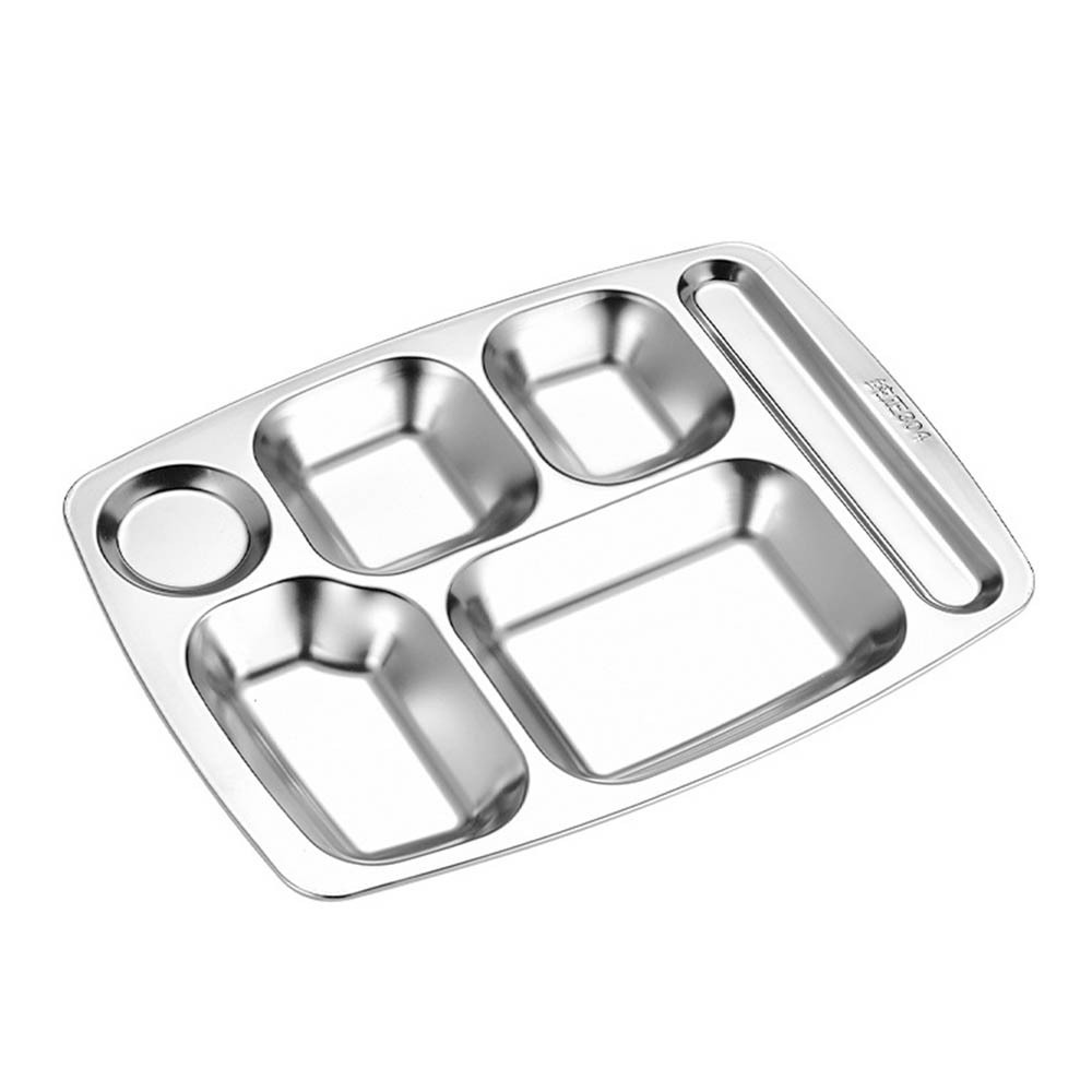 LIHONG School Canteen 5 compartment divided mess lunch dinner stainless steel fast food serving tray