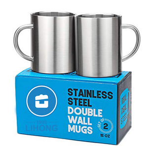 Stainless Steel Double Walled Mugs BPA Free Metal Coffee Tea Cup Mug Insulated Cup Handle Durable Camping Set Shatter Proof Mugs