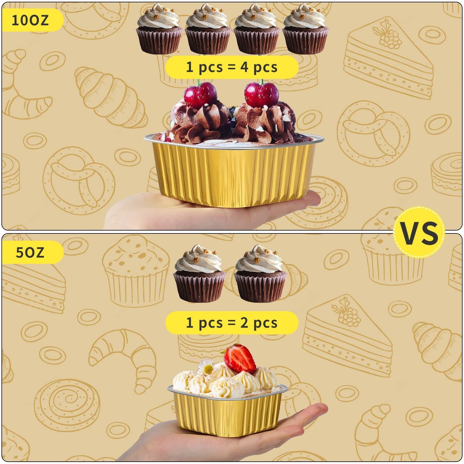 Disposable Square Baking Pans Cupcake Cups Individual Dessert Containers 10oz Mini Cake Pans with Lids Aluminum Foil Pans