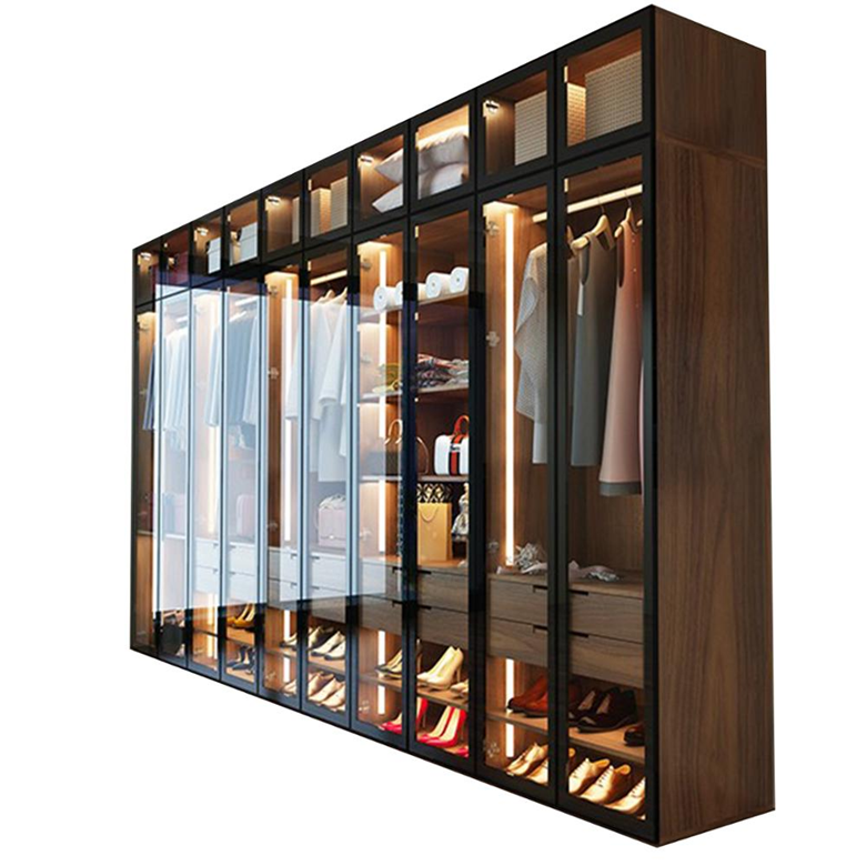 Chinese Manufacturers Supply Modern Durable Combination Glass Door Wooden Wardrobes For Hotel Apartment