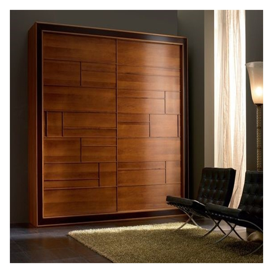 High Quality New Design Veneer Glossy Dark Wood Grain Solid Wood Master Bedroom Wardrobe