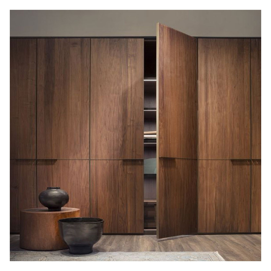 High Quality New Design Veneer Glossy Dark Wood Grain Solid Wood Master Bedroom Wardrobe