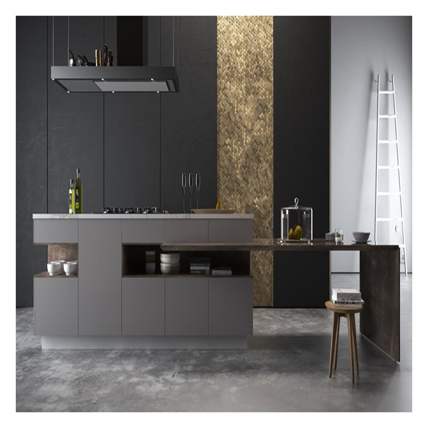 Discount Modern Style Melamine Board Dark Grain Board Doors Solid Wood Kitchen Cabinets For Large Kitchens