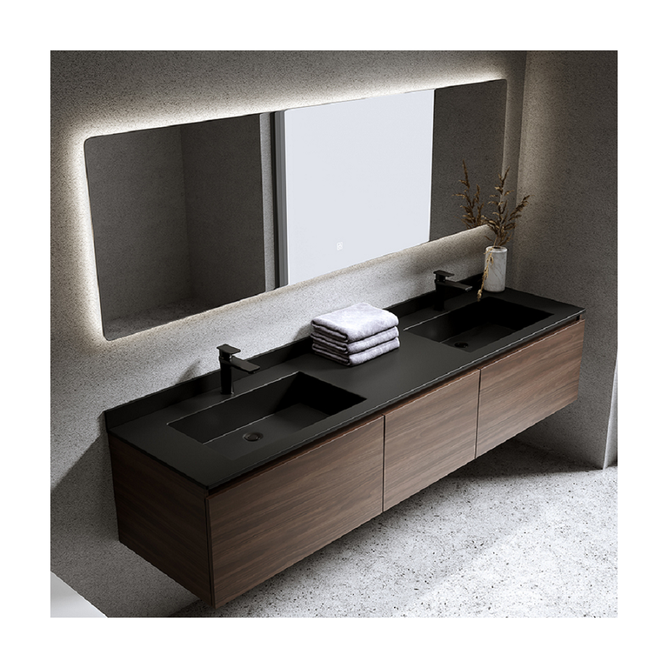 Apartment furniture double sink solid wood wall mounted bathroom vanity cabinet