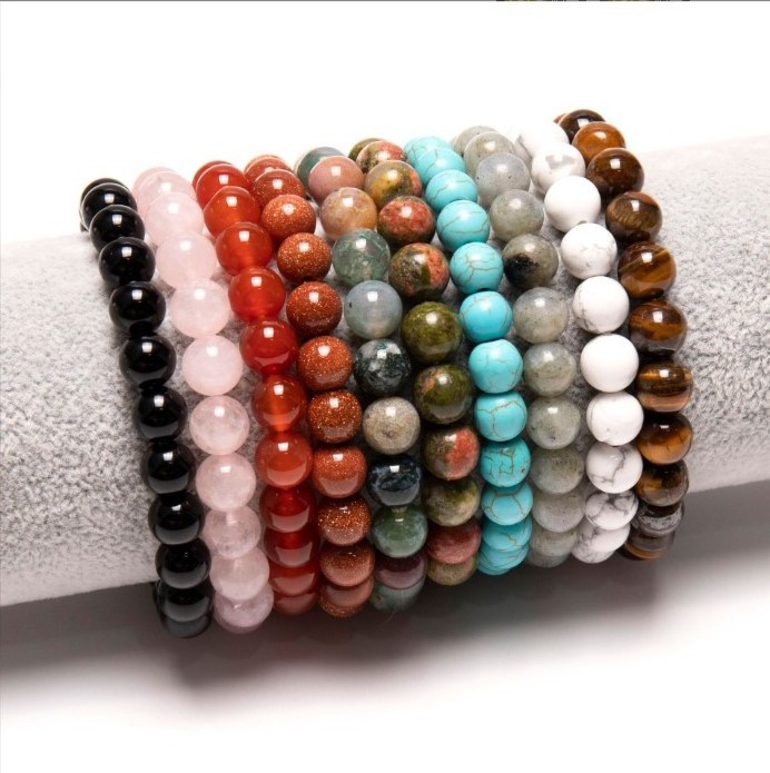 Hot selling natural stone 8mm rose quartz gemstone bead bracelet for men and women suitable for natural stone healing beads elas