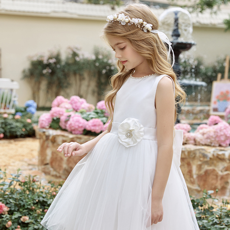 Wholesale Suppliers High Grade Baby Girl Dress White Sleeveless Flowers Princess Party Dress New Collection 2024