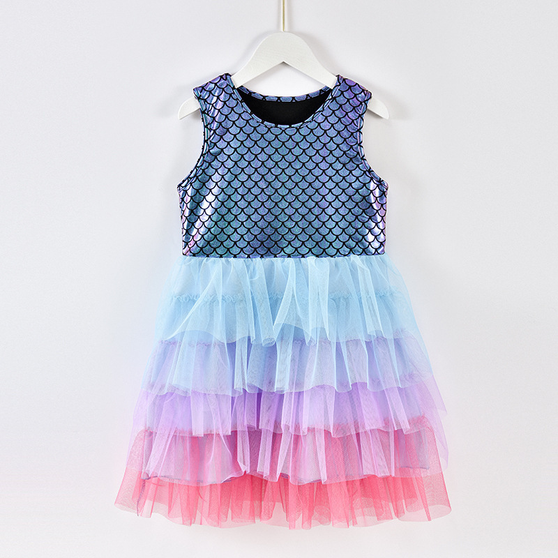 Kids Fashion Cupcake Design Gradient Color mermaid fluffy princess dress Flower Girls Tulle Dress Puffy Party Tutu Dress