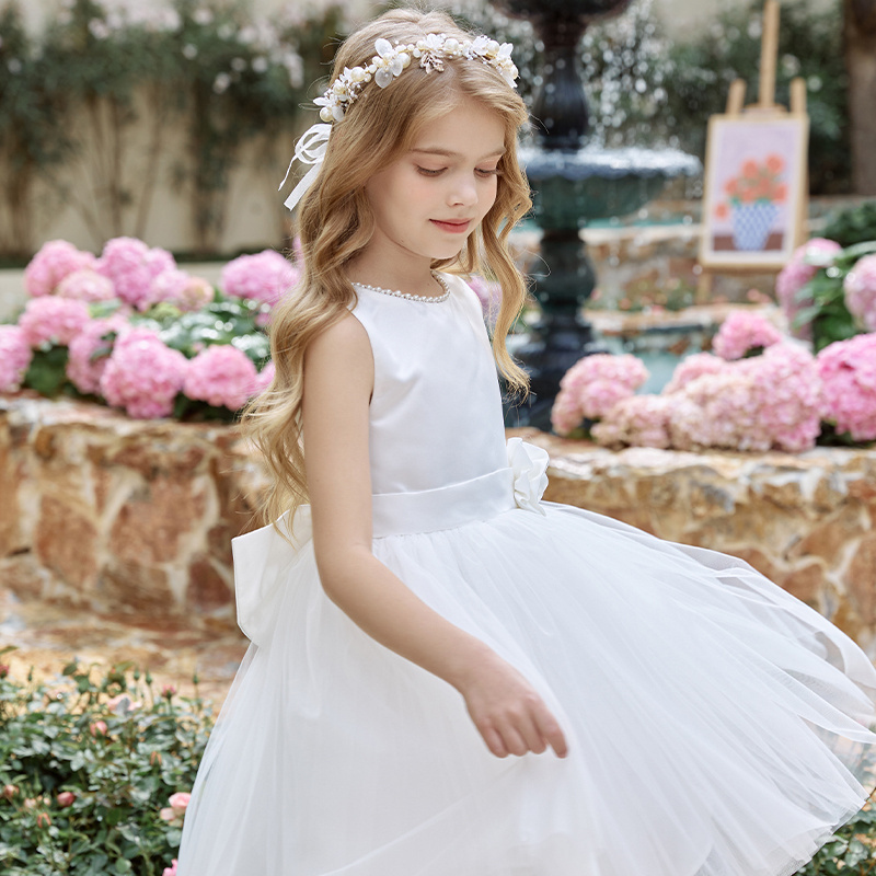 Wholesale Suppliers High Grade Baby Girl Dress White Sleeveless Flowers Princess Party Dress New Collection 2024