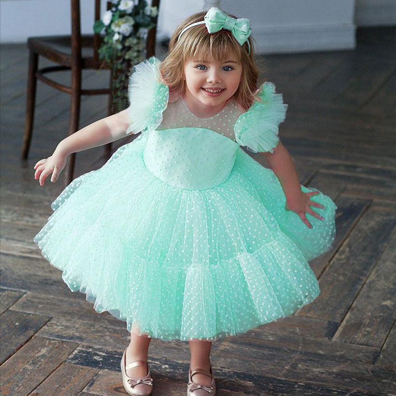 wholesale infant pageant pink tulle dot style summer girl birthday party dresses pretty princess kid frock design