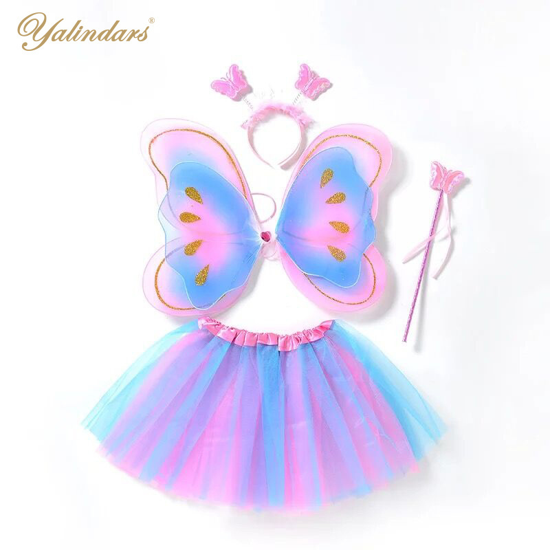 Yalindars 2021 girls short rainbow mini tutu skirt with butterfly decoration